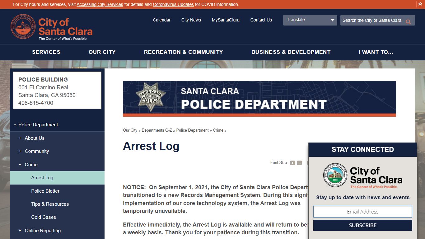 Arrest Log | City of Santa Clara